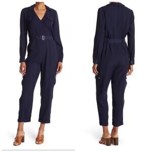 Ted Baker Women's Flan Belted Long Sleeve Utility Romper Jumpsuit Navy Blue - L